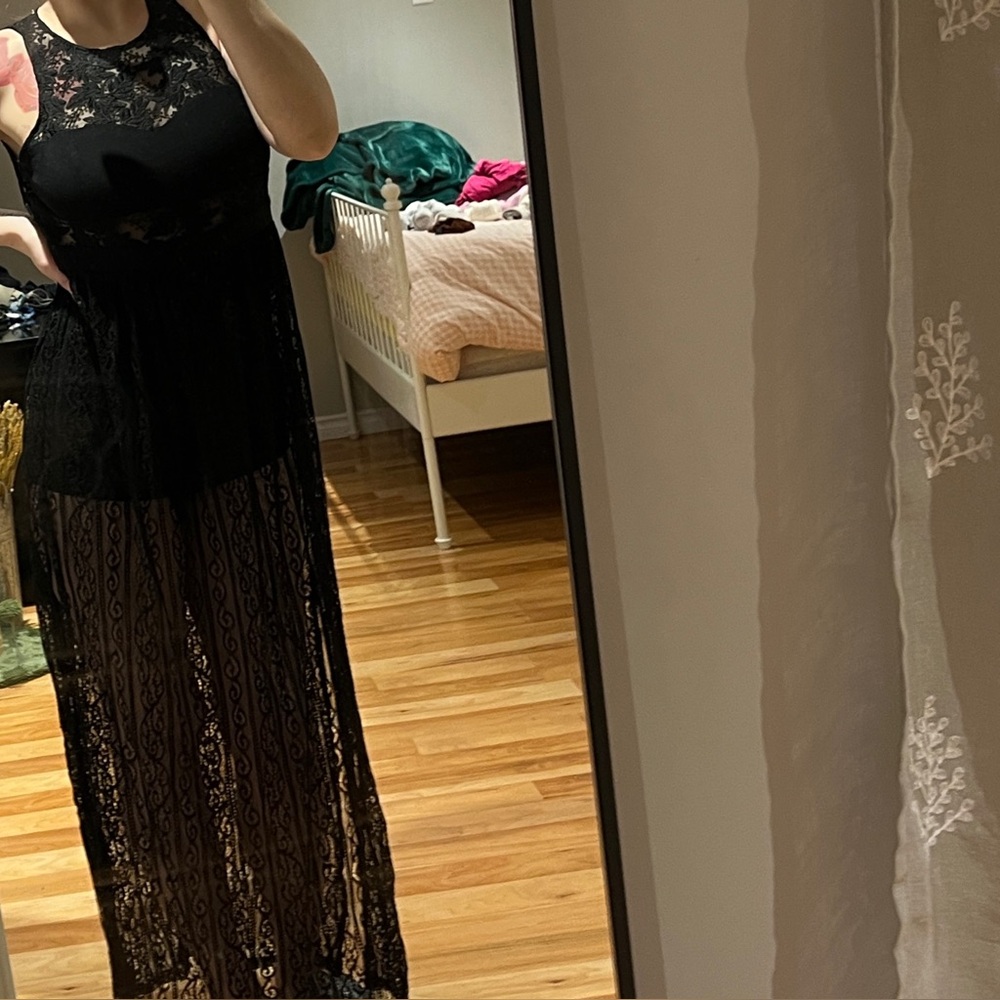 Flying Tomato Black Lace Maxi Dress Fits Like A S/M Whimsigoth Festival Cute